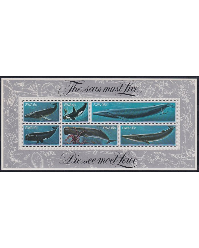 F-EX18304 NAMIBIA SOUTH WEST AFRICA MNH 1980 SEA MARINE LIFE WILDLIFE WHALES SHEET.