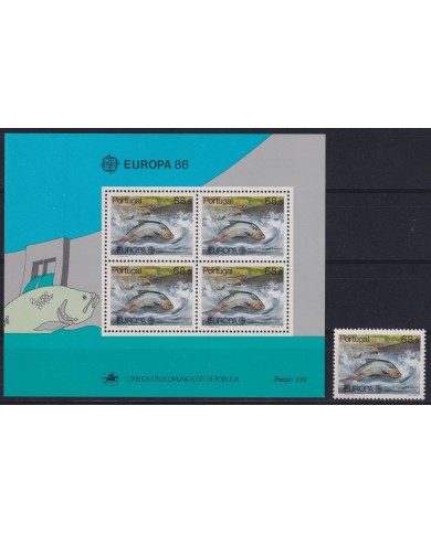 F-EX18327 PORTUGAL MNH 1986 EUROPA FISH SPECIAL SHEET + STAMP.