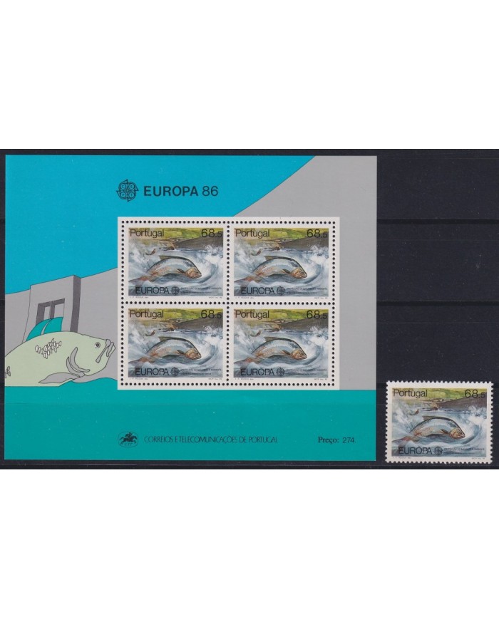 F-EX18327 PORTUGAL MNH 1986 EUROPA FISH SPECIAL SHEET + STAMP.