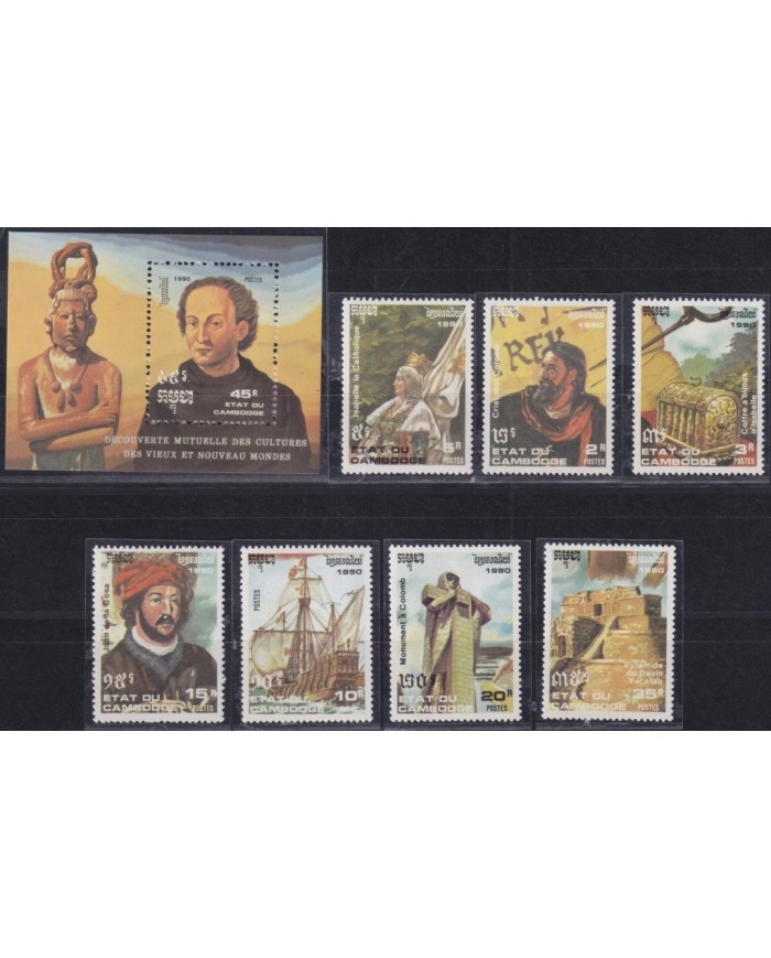 F-EX29082 CAMBODIA MNH 1990 DISCOVERY COLUMBUS COLON SHIP BARCOS MAGALLANES.