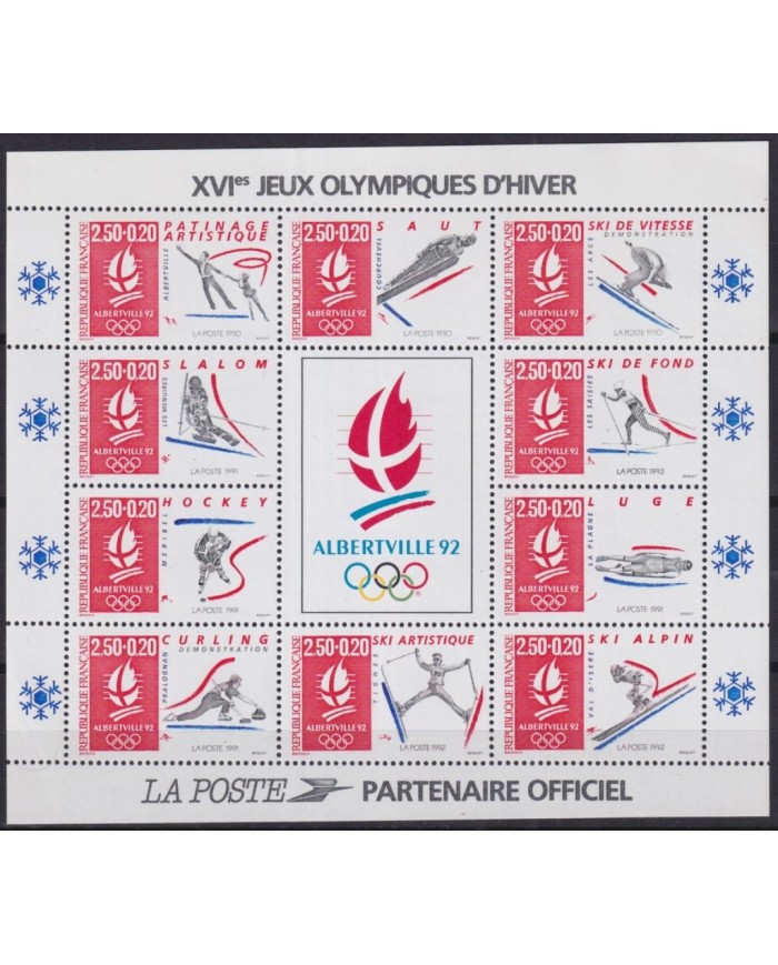 F-EX28137 FRANCE MNH 1991 ALBERTVILLE OLYMPIC GAMES WINTER SKI SKATING GYMNASTICS.