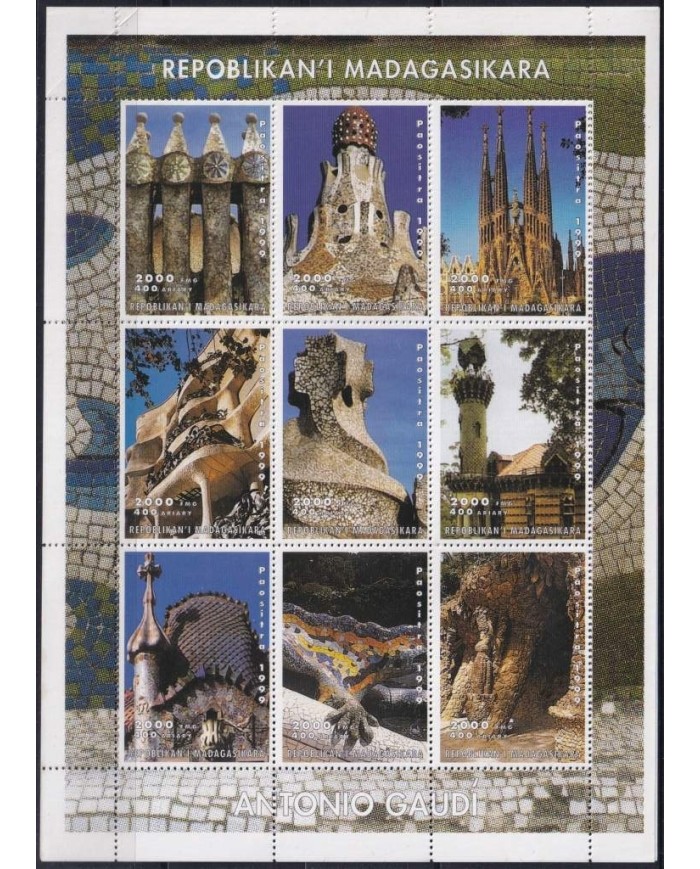 F-EX18776 MADAGASCAR MADAGASIKARA MNH 1999 ANTONIO GAUDI ARCHITECTURE BARCELONA.