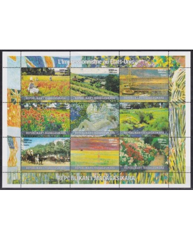 F-EX22004 MADAGASCAR MNH 2001 SHEET PAINTING ART USA US IMPRESIONISTS.