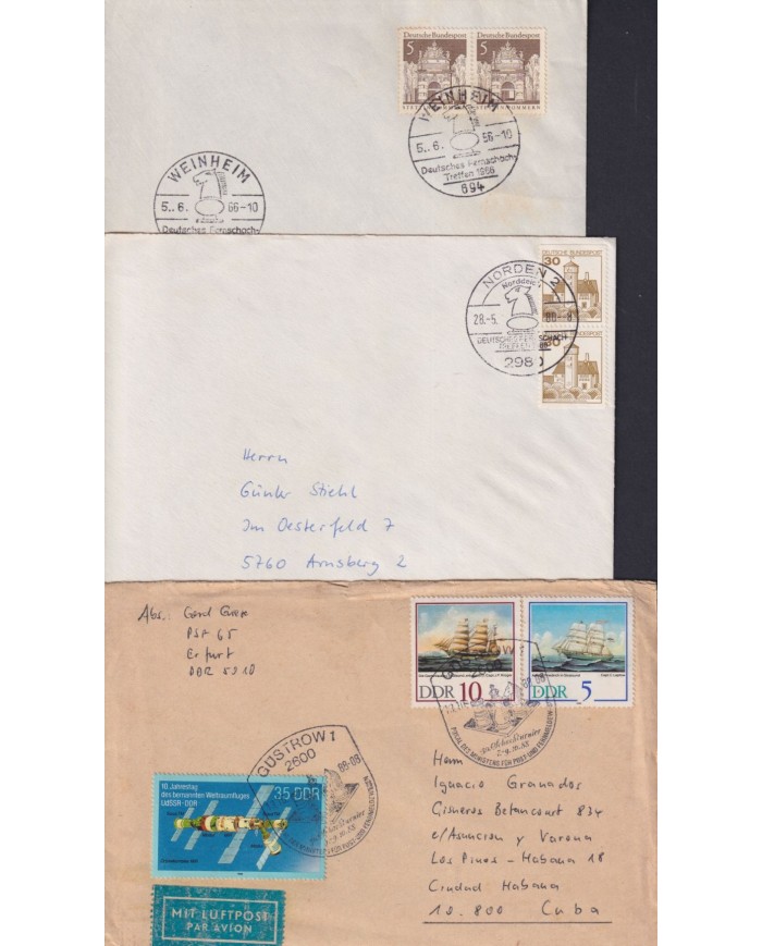 F-EX1918 ALEMANIA GERMANY DDR 10 SPECIAL CANCEL CHESS AJEDREZ.
