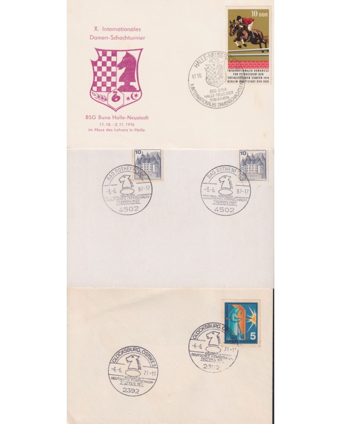 F-EX1918 ALEMANIA GERMANY DDR 10 SPECIAL CANCEL CHESS AJEDREZ.