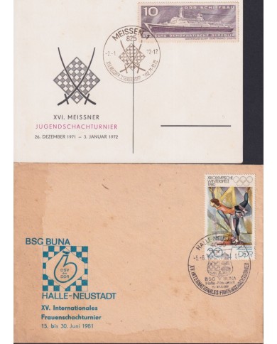 F-EX1918 ALEMANIA GERMANY DDR 10 SPECIAL CANCEL CHESS AJEDREZ.