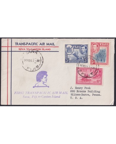 F-EX21454 FIJI TRANS-PACIFIC 1941 FIRST FLIGHT SUVA - CANTON ISLAND, US.