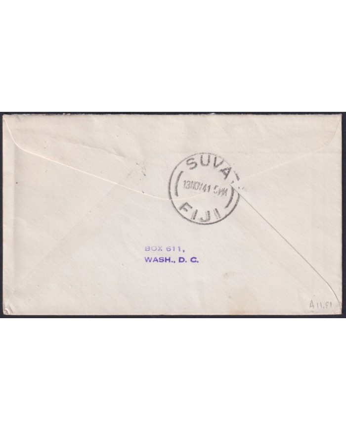 F-EX21458 NEW CALEDONIE TRANS-PACIFIC 1941 FIRST FLIGHT NOUMEA - SUVA, FIJI.