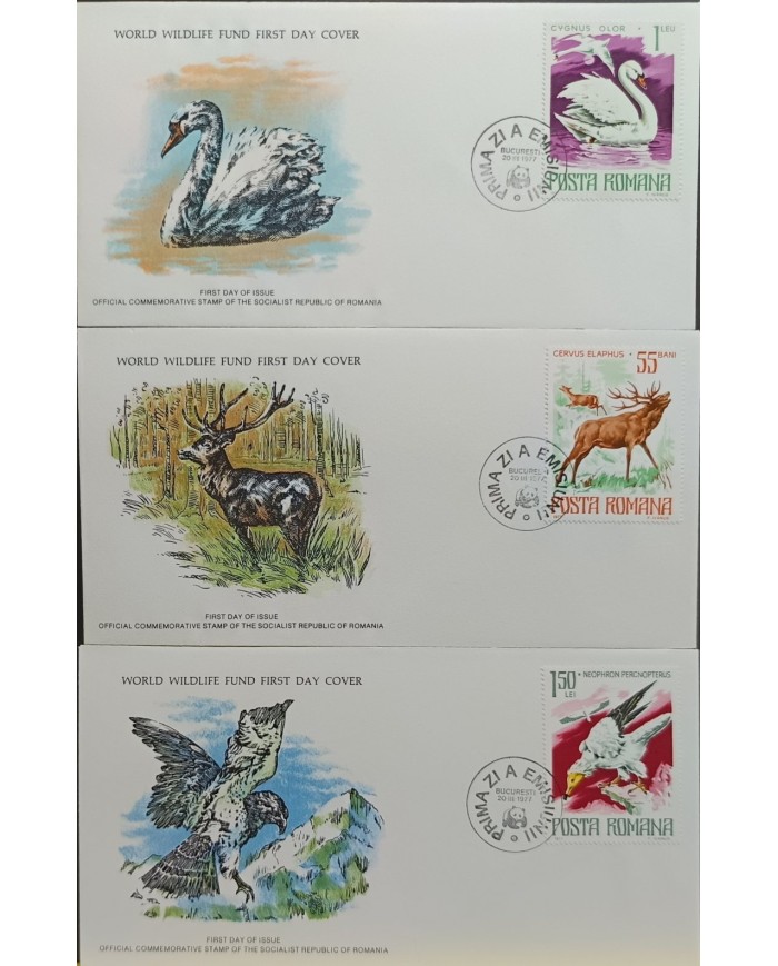 F-EX60732 RUMANIA WWF 1977 FDC SPECIAL PRINTING WILDLIFE BIRD SWAND.