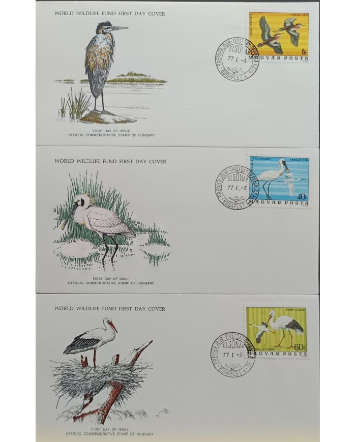 F-EX60733 HUNGRIA WWF 1977 FDC SPECIAL PRINTING WILDLIFE BIRD SWAND.