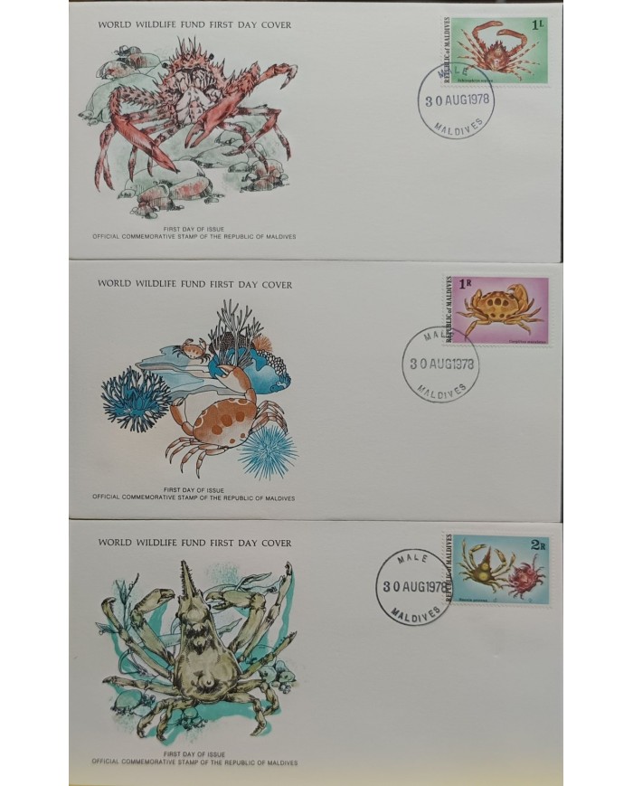 F-EX60734 MALDIVES WWF 1978 FDC SPECIAL PRINTING MARINE WILDLIFE CRAB.