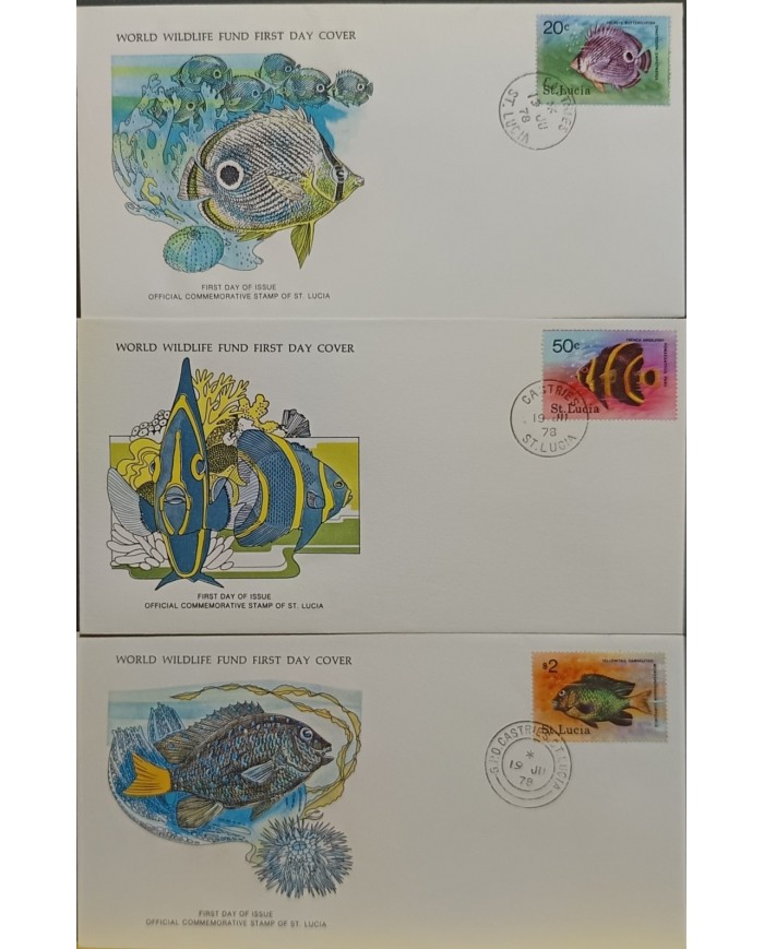 F-EX60741 ST LUCIA WWF 1978 FDC SPECIAL PRINTING MARINE WILDLIFE TROPICAL FISH.