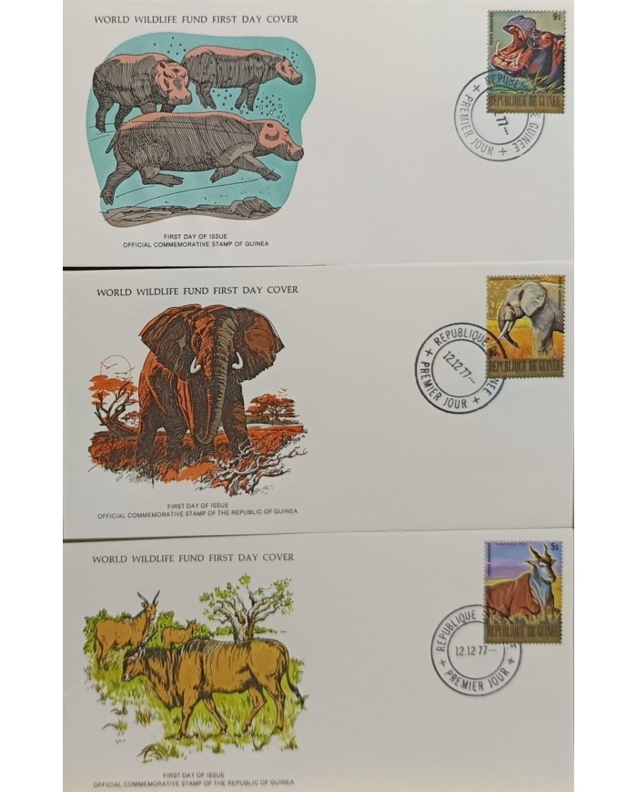 F-EX60745 GUINEE WWF 1978 FDC SPECIAL PRINTING MARINE WILDLIFE ELEPHANT ORYX HIPPO.