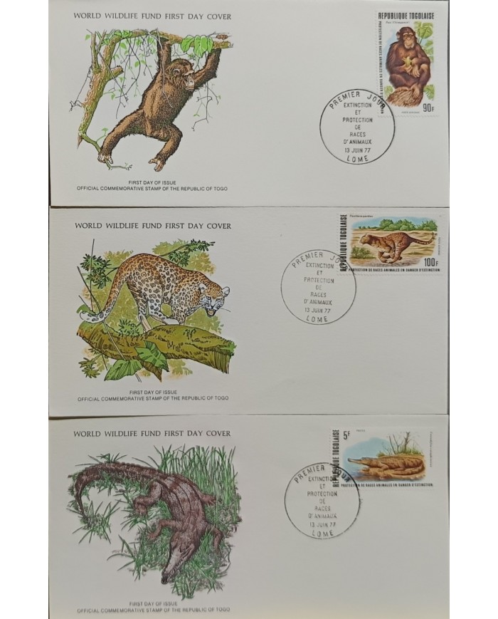 F-EX60747 TOGO WWF 1977 FDC SPECIAL PRINTING WILDLIFE CROCODILE MONKEY PANTHERA.