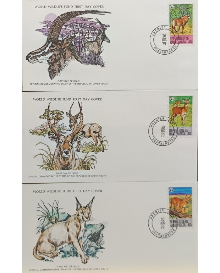 F-EX60750 TOGO WWF 1979 FDC SPECIAL PRINTING WILDLIFE CARACAL FELINE KOB HIPPOTRAGUS.