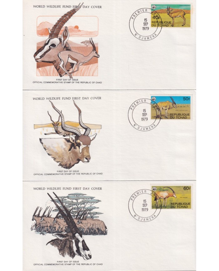 F-EX60789 CHAD TCHAD WWF 1979 FDC SPECIAL PRINTING WILDLIFE GAZELLA ADDAX ORYX.