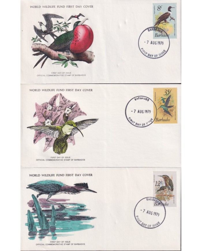 F-EX60790 BARBADOS WWF 1979 FDC SPECIAL PRINTING WILDLIFE BRID GAULIN FRIGATE THRIATED.