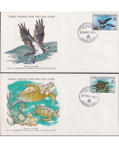 F-EX60791 TURKS & CAICOS WWF 1979 FDC SPECIAL PRINTING WILDLIFE TURTLE FISH WHALE BIRD.