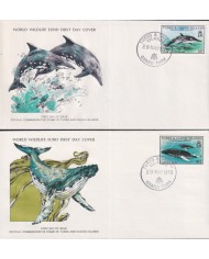F-EX60791 TURKS & CAICOS WWF 1979 FDC SPECIAL PRINTING WILDLIFE TURTLE FISH WHALE BIRD.
