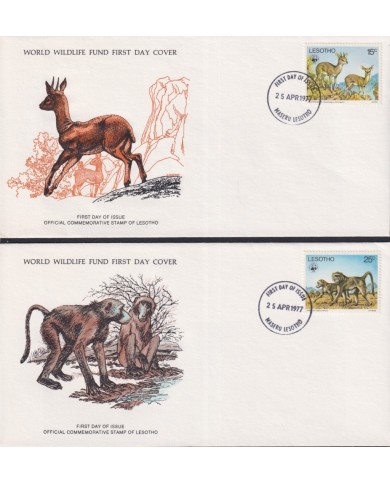 F-EX60795 LESOTHO WWF 1977 FDC SPECIAL PRINTING WILDLIFE LETSA MONKEY.