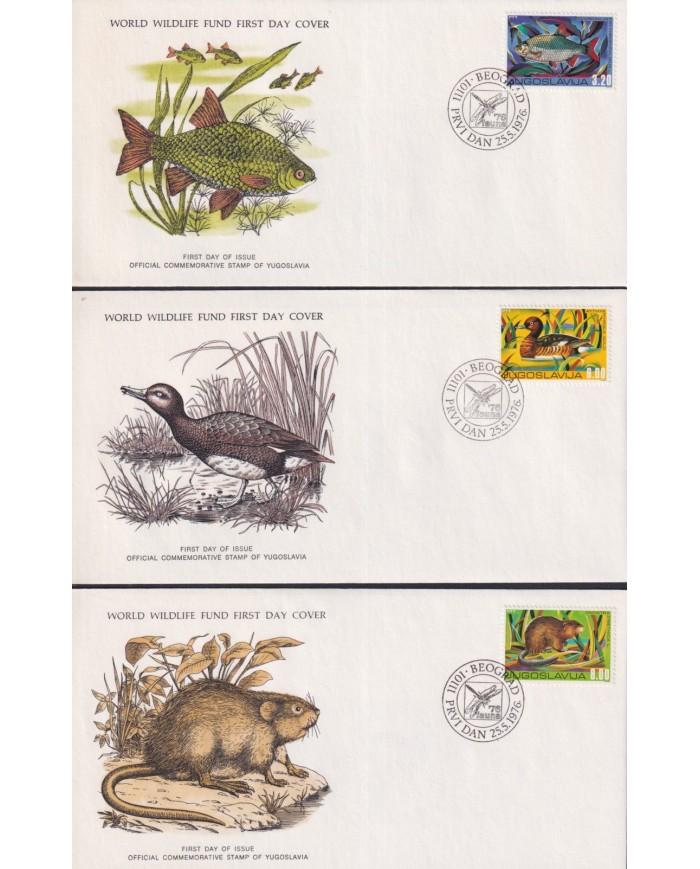 F-EX60796 YUGOSLAVIA WWF 1976 FDC SPECIAL PRINTING WILDLIFE FISH BIRD DUCK.