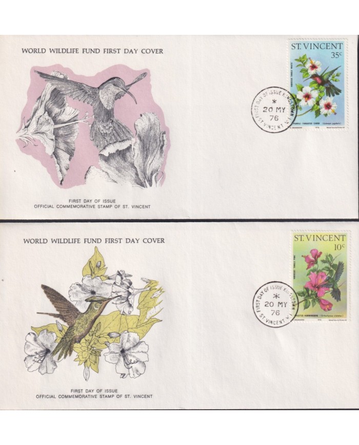 F-EX60800 ST VINCENT WWF 1976 FDC SPECIAL PRINTING WILDLIFE THUNDERBIRD BIRD.