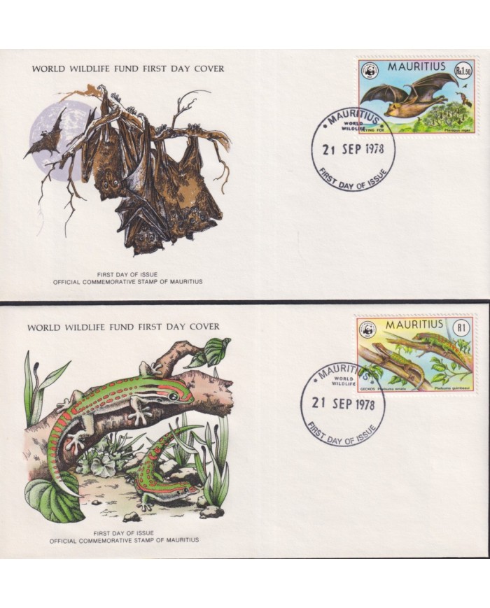F-EX60804 MAURITIUS WWF 1978 FDC PRINTING WILDLIFE BUTTERFLIES LIZARD GECKO BIRD.