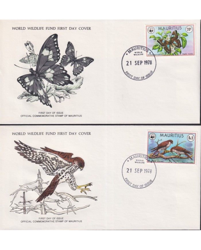 F-EX60804 MAURITIUS WWF 1978 FDC PRINTING WILDLIFE BUTTERFLIES LIZARD GECKO BIRD.