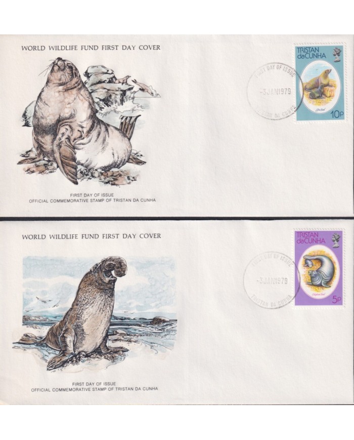 F-EX60805 TRISTAN DA CUNHA WWF 1979 FDC PRINTING WILDLIFE TUR SEAL LION SEAL BIRD.