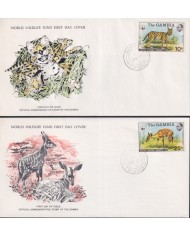 F-EX60806 GAMBIA WWF 1976 FDC SPECIAL PRINTING WILDLIFE LEOPARD SERVAL CAT ANTELOPE SITATUNGA.