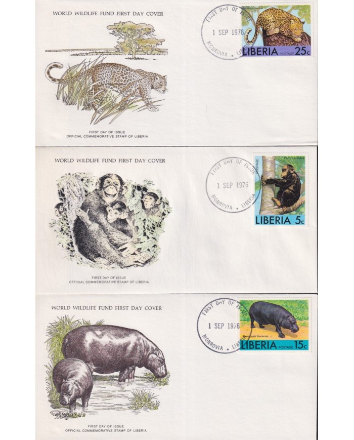 F-EX60807 LIBERIA WWF 1976 FDC SPECIAL PRINTING WILDLIFE MONKEY TIGER HYPPO.