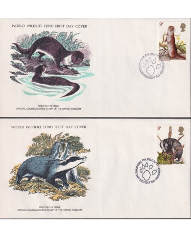 F-EX60810 ENGLAND UK WWF 1977 FDC SPECIAL PRINTING WILDLIFE SQUIRREL OTTER BADGER.
