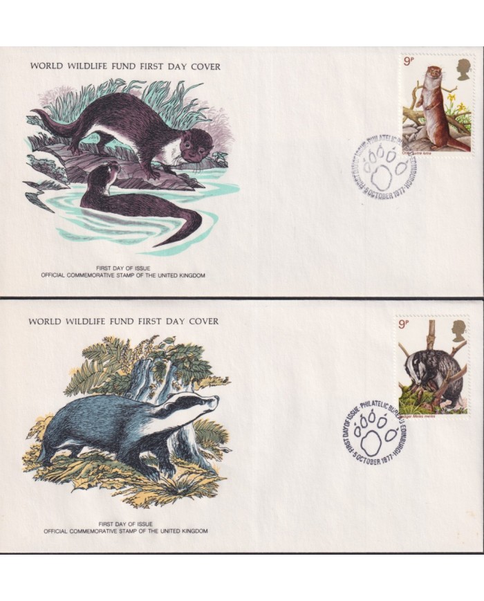 F-EX60810 ENGLAND UK WWF 1977 FDC SPECIAL PRINTING WILDLIFE SQUIRREL OTTER BADGER.