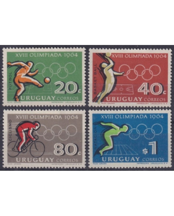 F-EX60401 URUGUAY MH 1964 OLYMPIC GAMES MEXICO CYCLING SOCCER BASKETBALL.