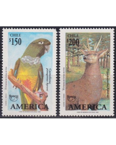 F-EX60411 CHILE MNH 1993 UPAEP FAUNA PARROT BIRD HUERMUL DEER.