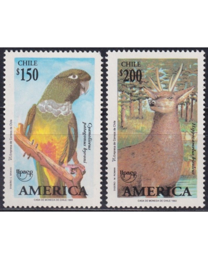 F-EX60411 CHILE MNH 1993 UPAEP FAUNA PARROT BIRD HUERMUL DEER.