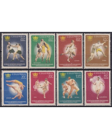 F-EX60436 COLOMBIA MNH 1961 BOLIVARIAN GAMES BASEBALL BOXING TENNIS SOCCER.