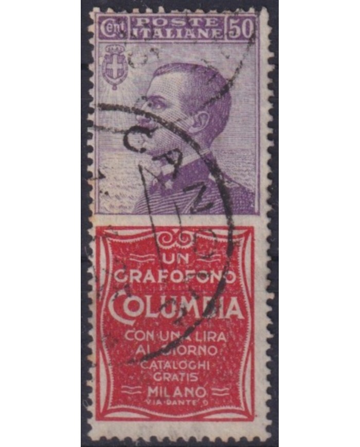 F-EX60451 ITALY 1924-25 50c ADVERTISING GRAFOFONO COLUMBIA MUSIC FINE USED.