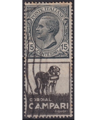 F-EX60913 ITALY 1924-25 15c ADVERTISING CAMPARI DOG BITTE FINE USED.
