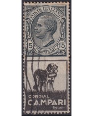 F-EX60913 ITALY 1924-25 15c ADVERTISING CAMPARI DOG BITTE FINE USED.
