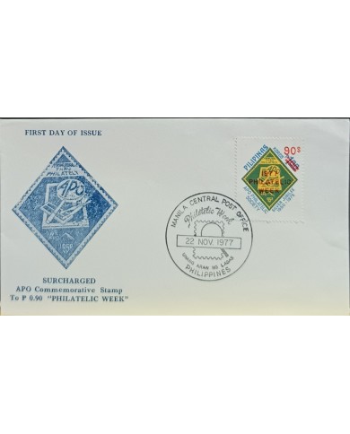 F-EX60671 PHILIPPINES IS 1977 FDC PHILATELIC WEEK NEW VALUE OVERPRINT.