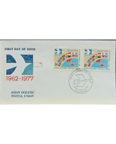 F-EX60665 PHILIPPINES IS 1977 FDC ASIAN OCEANIC POSTAL UNION MAP.