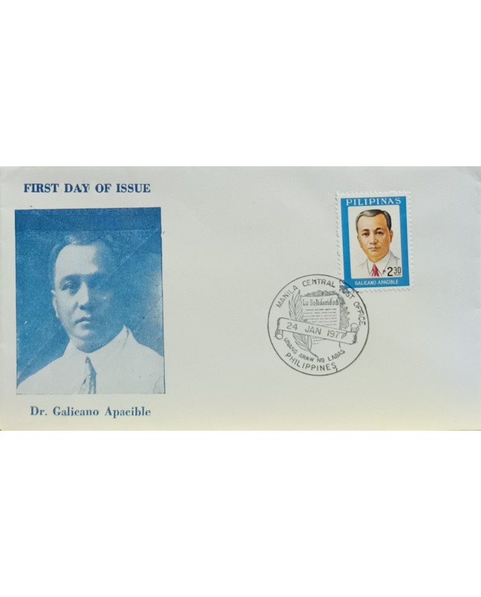 F-EX60679 PHILIPPINES IS 1977 FDC GALIANO APACIBLE.