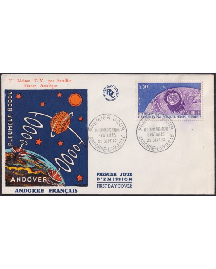 F-EX59766 ANDORRA 1962 FDC SPACE COSMOS FIRST TV SATELLITE.
