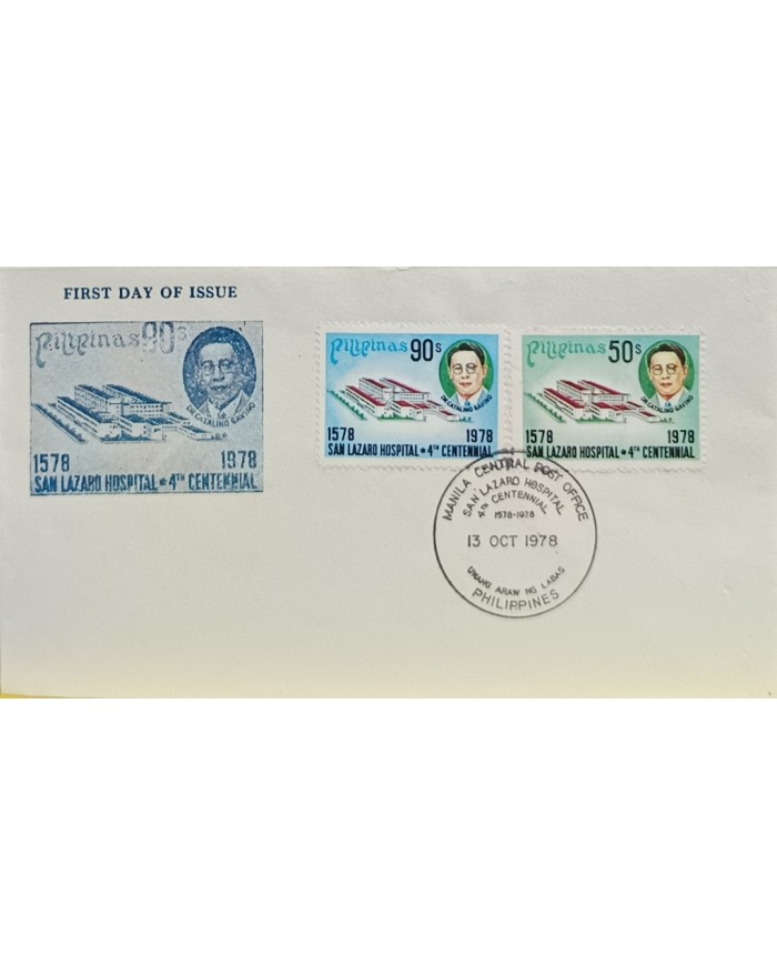 F-EX60684 PHILIPPINES IS 1978 FDC ST LAZARO HOSPITAL 4th CENTENARIAL HEALTH MEDICINE.