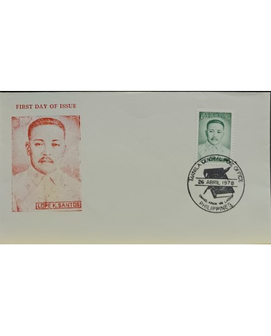 F-EX60688 PHILIPPINES IS 1978 FDC LOPE K. SANTOS WRITTER.