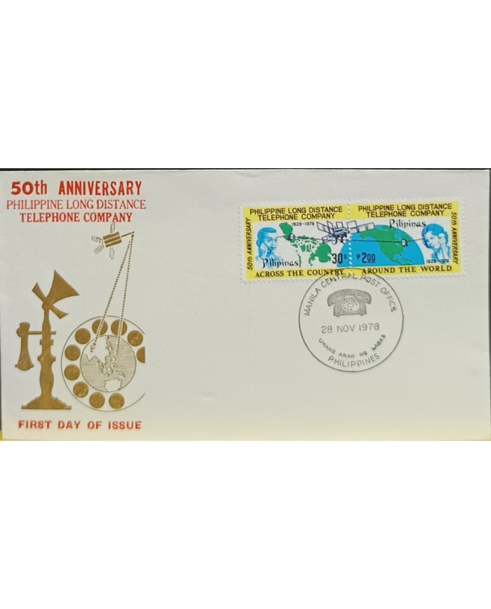 F-EX60692 PHILIPPINES IS 1978 FDC 50th ANNIV LONG DISTANCE TELEPHONE Co. SATELLITE.