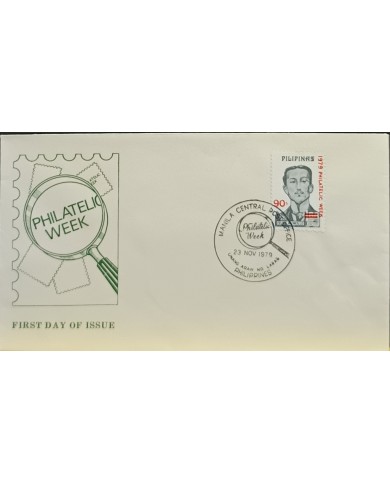 F-EX60702 PHILIPPINES IS 1979 FDC FELIPE ARONCILLO SURCHARGED PHILATELIC WEEK NEW VALUE.