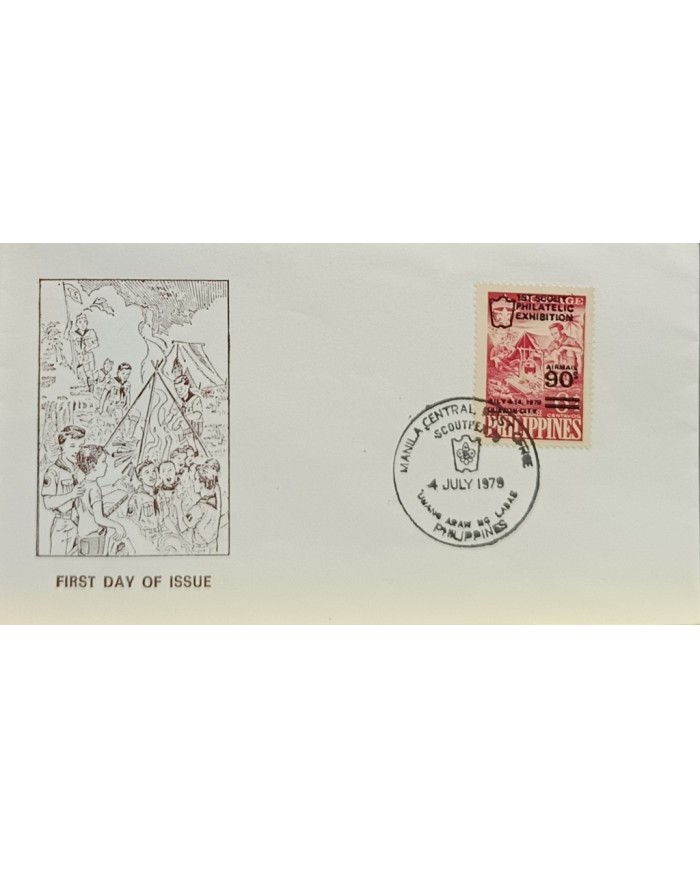 F-EX60707 PHILIPPINES IS 1979 FDC BOYS SCOUTS SURCHARGED PHILATELIC EXHIBITION.