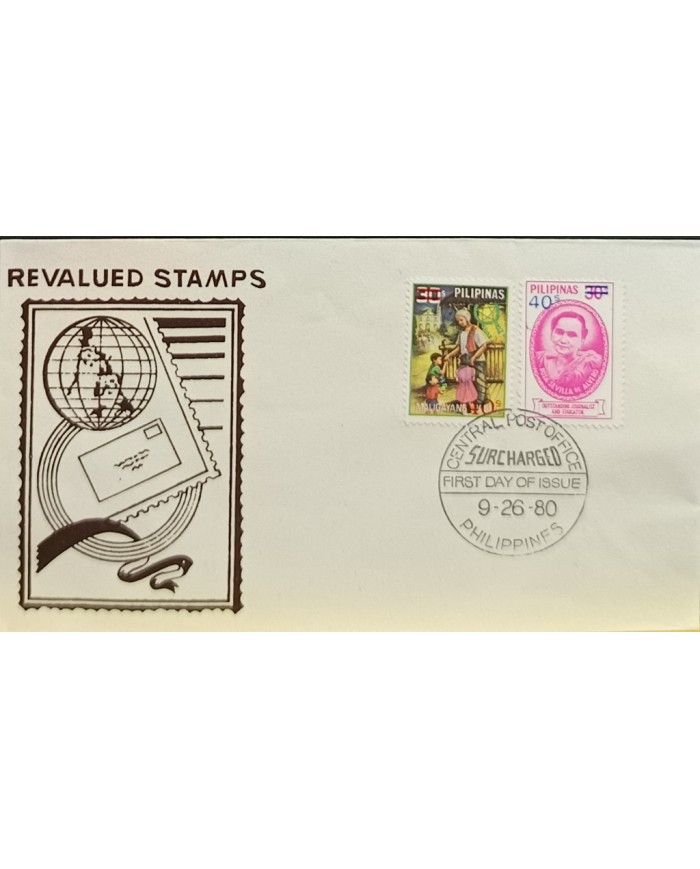 F-EX60730 PHILIPPINES IS 1980 FDC SURCHARGE NEW VALUE CHRISTMAS ROSA SEVILLA DE ALVERO.